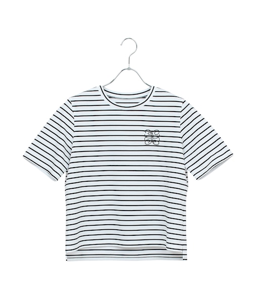 【洗える】接触冷感ボーダー刺繍Tシャツ