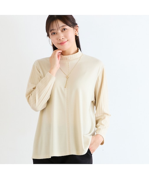 【洗える・一部カラーアンサンブル可・L~4Lサイズ】ベア天×針抜きカットソー