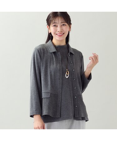 【洗える・アンサンブル可・L～4Lサイズ】ベア天×針抜きカーディガン