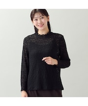 【洗える・L～4Lサイズ】ストレッチレースカットソー