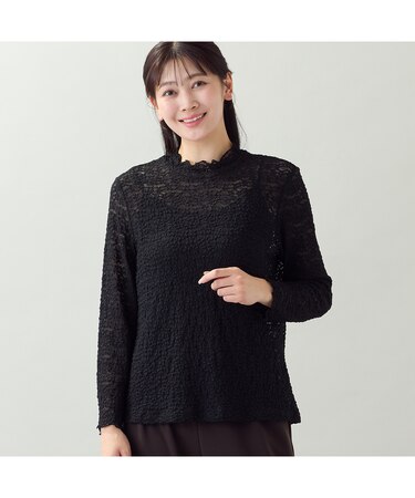 【洗える・L～4Lサイズ】ストレッチレースカットソー
