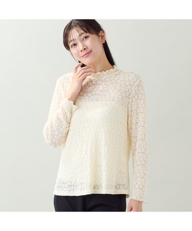【洗える・L～4Lサイズ】ストレッチレースカットソー