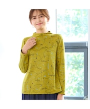 【洗える・日本製】幾何柄ボトルネックカットソー