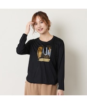 【洗える】スムースプリント長袖Tシャツ