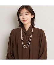 パール調ビジュー2連ロングネックレス