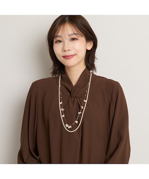 パール調ビジュー2連ロングネックレス