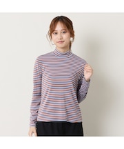 【洗える】吸湿発熱ボーダーハイネックTシャツ