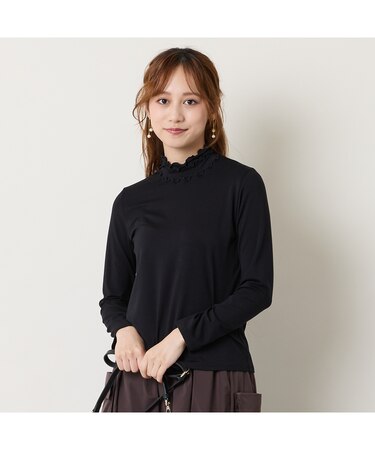 【洗える】フリルハイネックTシャツ