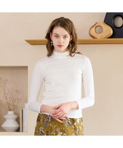【洗える】フリルハイネックTシャツ