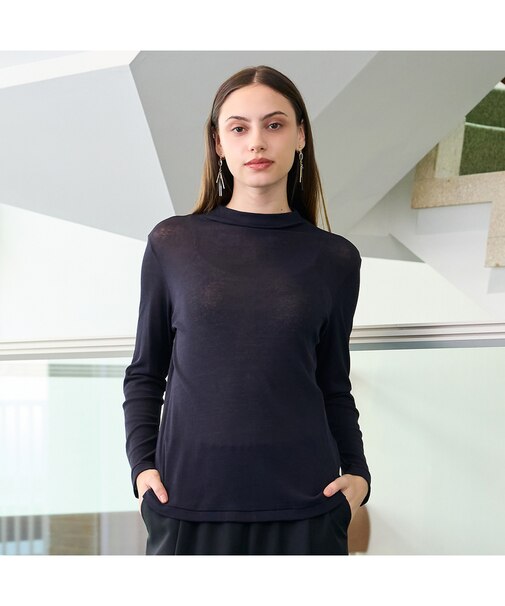【L~4L】ウォッシャブル綿シフォンTシャツ