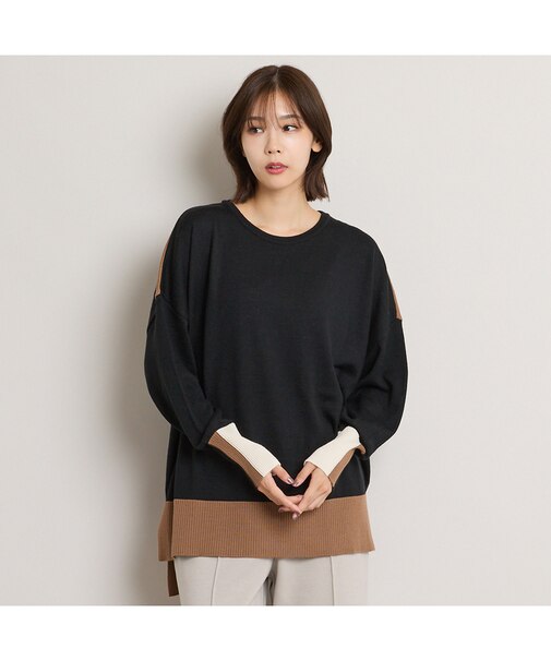 トリカラー配色BOXシルエットニットプルオーバー