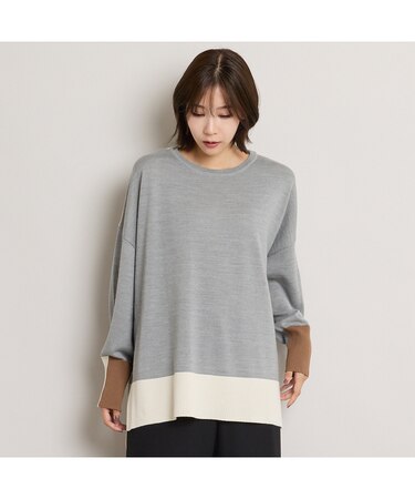 トリカラー配色BOXシルエットニットプルオーバー