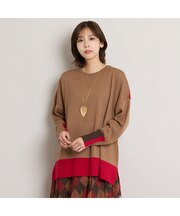 トリカラー配色BOXシルエットニットプルオーバー