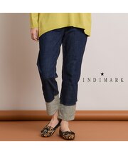 【手洗いOK・INDIMARK】裾切り替えストレートデニムパンツ