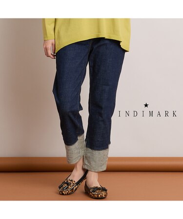 【手洗いOK・INDIMARK】裾切り替えストレートデニムパンツ
