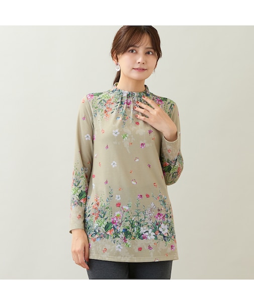 【洗える・日本製】花柄パネルプリントチュニック