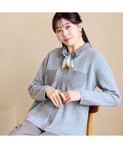 【L~4Lサイズ】デニムミックスニットシャツ