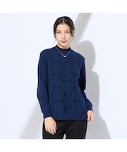 【L~4L】フラワーモチーフプルオーバーニット