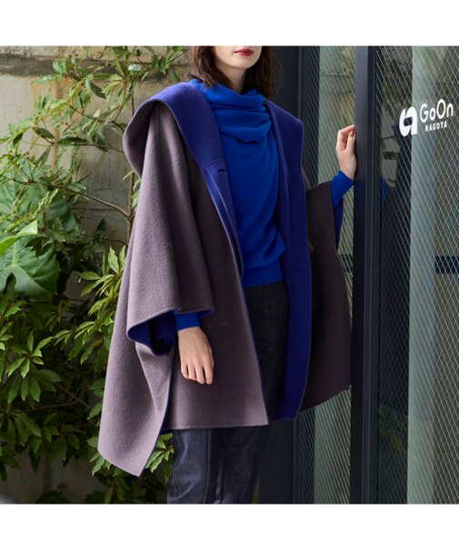 ウールリバーフードポンチョコート