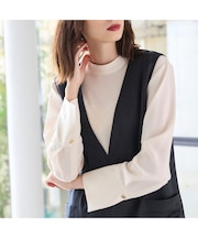 【洗える】バックサテンハイネックブラウス