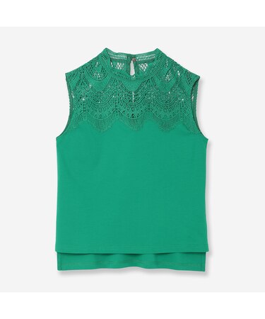 【洗える】レースコンビノースリーブカットソー