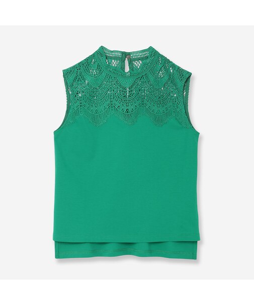 【洗える】レースコンビノースリーブカットソー