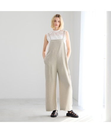 【洗える】サロペットワイドレッグパンツ