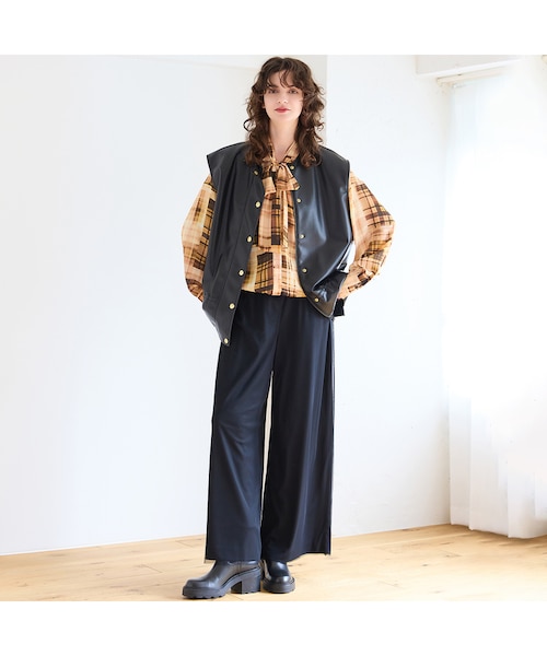 リズム（R_ISM）/【洗える・S/M/Lサイズあり】チュールレイヤードジャージーパンツ 洗える・S/M/Lサイズあり】チュールレイヤードジャージーパンツ