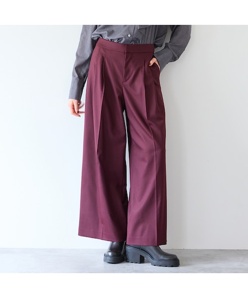 リズム（R_ISM）/【洗える・S/M/Lサイズあり】ツイルストレッチタックワイドパンツ 洗える・S/M/Lサイズあり】ツイルストレッチタックワイドパンツ