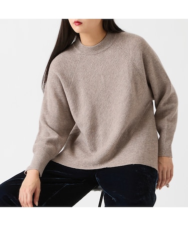 【カシミヤ30％】編地変化ニットプルオーバー