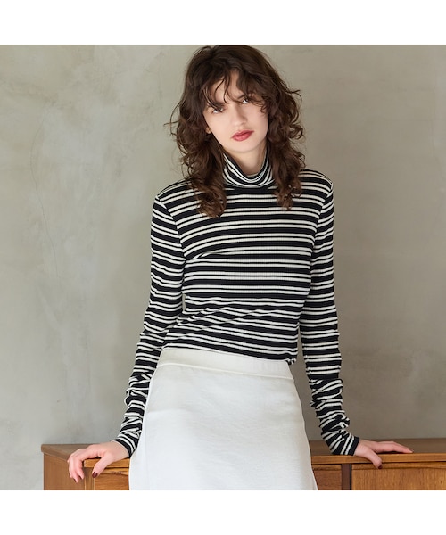 リズム（R_ISM）/【カシミヤブレンド・洗える】ボーダータートルカットソー カシミヤブレンド・洗える】ボーダータートルカットソー｜リズムの通販