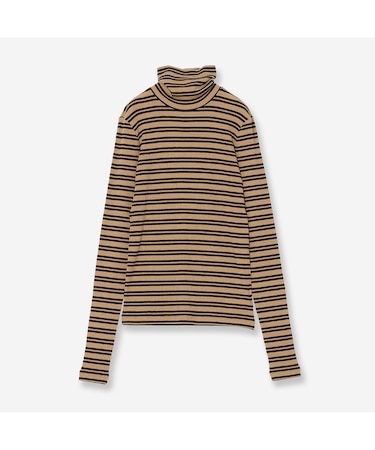 【カシミヤシルクブレンド・洗える】ボーダータートルカットソー