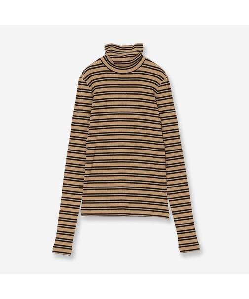 【カシミヤシルクブレンド・洗える】ボーダータートルカットソー