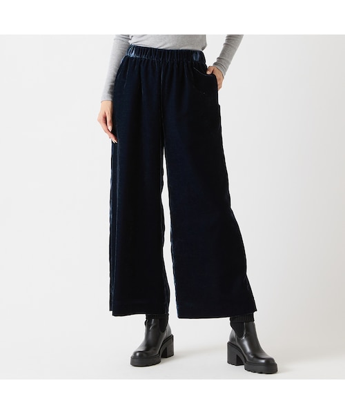 洗える・S/M/Lサイズあり】ツイルストレッチタックワイドパンツ