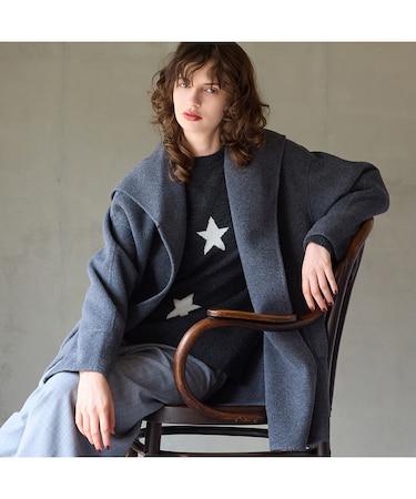 【カシミヤブレンド】リバードレープミドルコート