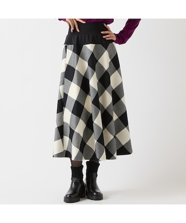 【追加生産・尾州ウール】チェックフレアースカート