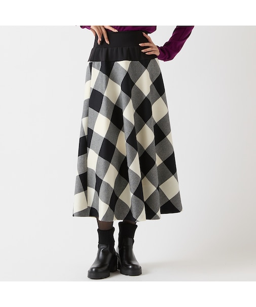 【追加生産・尾州ウール】チェックフレアースカート