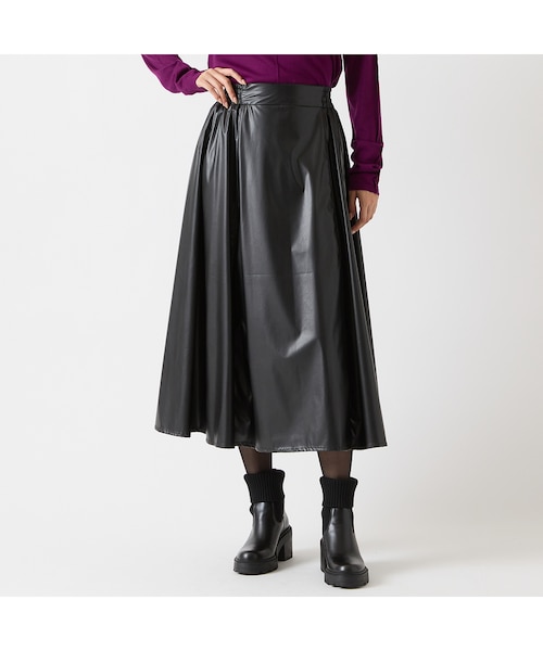 インポート素材・洗える】フェイクレザーギャザースカート｜リズムの