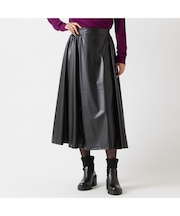 【インポート素材・洗える】フェイクレザーギャザースカート