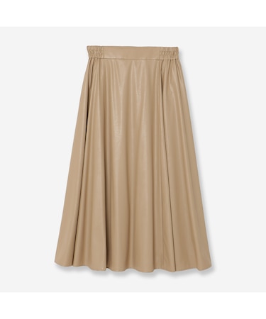 【インポート素材・洗える】フェイクレザーギャザースカート