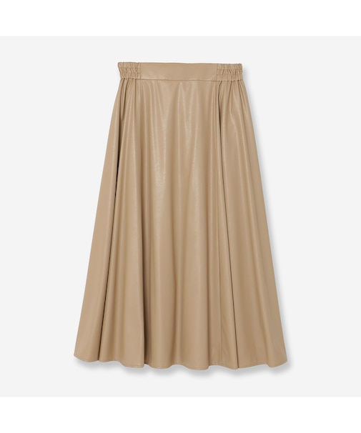 【インポート素材・洗える】フェイクレザーギャザースカート