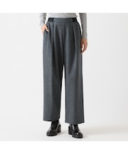 【セットアップ対応】圧縮ウールスムースタックワイドパンツ