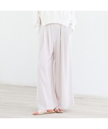 【透け防止裏地付き・洗える・S/M/Lサイズ】バックサテンワイドパンツ