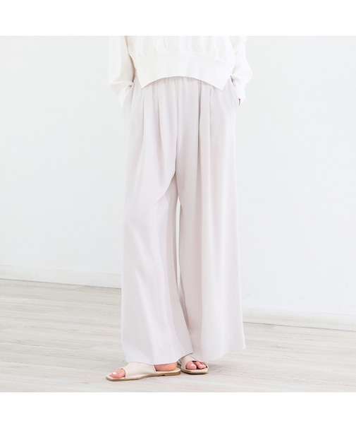 【透け防止裏地付き・洗える・S/M/Lサイズ】バックサテンワイドパンツ