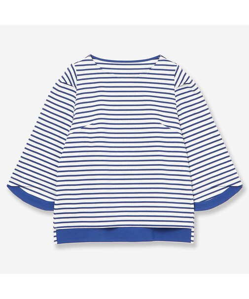 【洗える】タック袖コットンボーダーカットソー