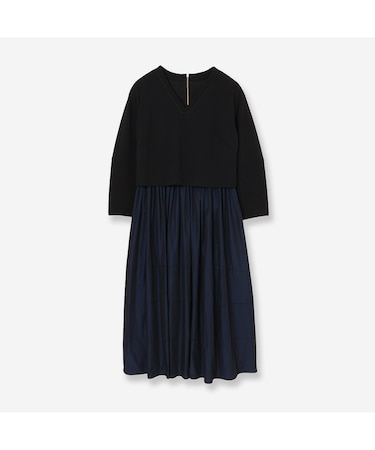 【洗える】ニット×タフタコンビワンピース