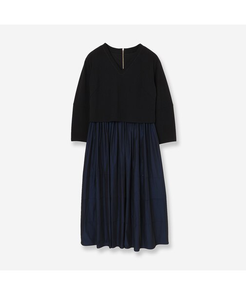 【洗える】ニット×タフタコンビワンピース