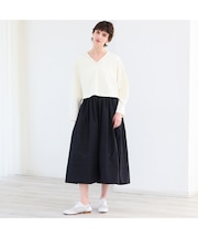 【洗える】ニット×タフタコンビワンピース