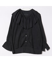 【洗える】ワッシャーサテンフリルブラウス