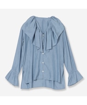 【洗える】ワッシャーサテンフリルブラウス